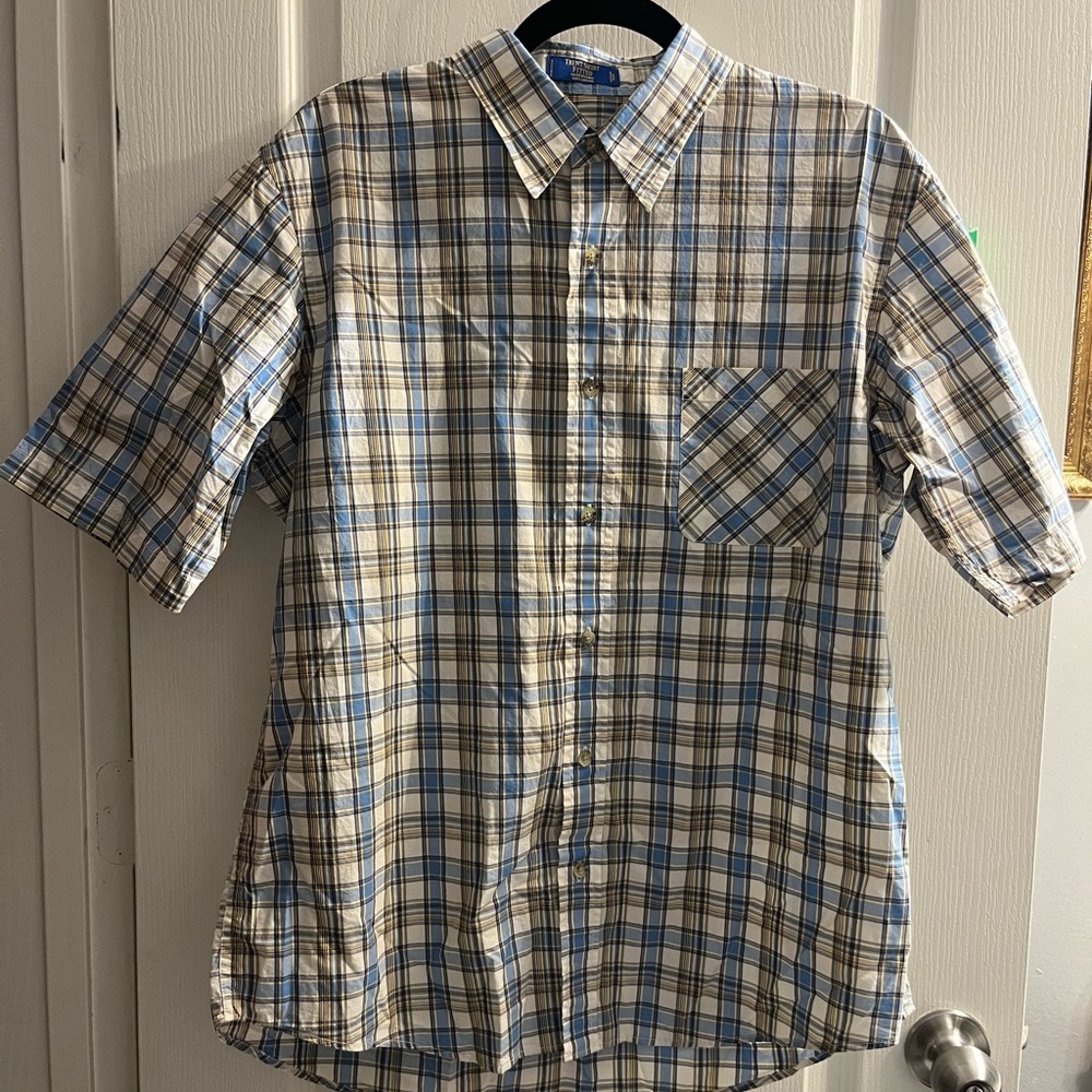 Pendleton Blue and Cream Plaid Short Sleeve Button-Down Shirt